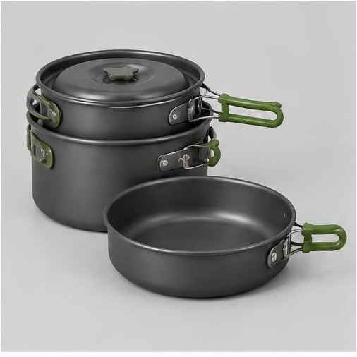Camping-Kochgeschirr Set – KI-generiertes Beispiel der Ausrüstungsart, kein konkretes Amazon-Produkt